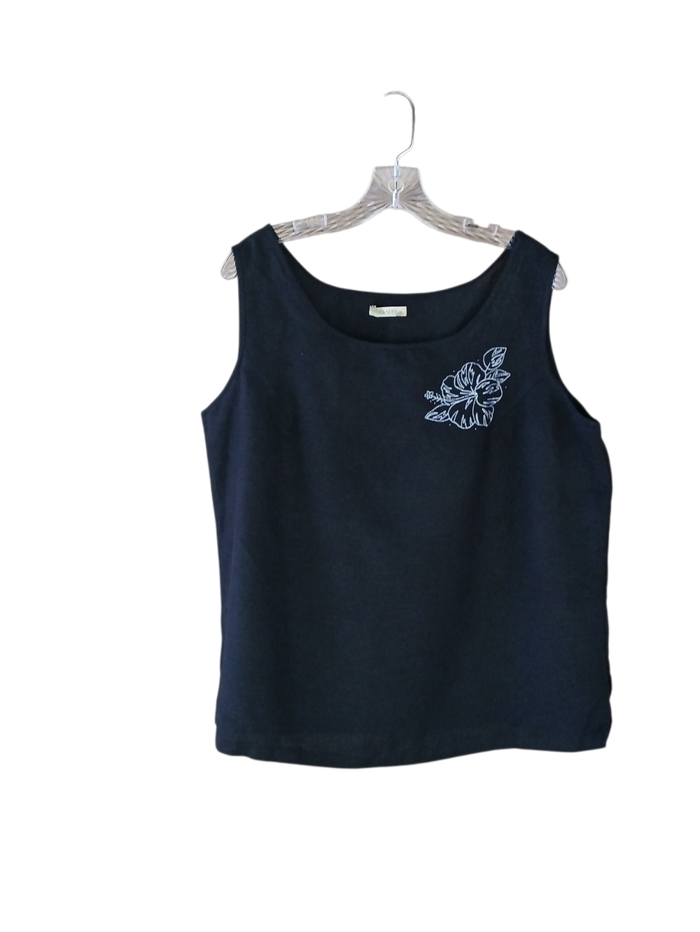 Islander Black Embroidered Flower Linen Rayon Tank Top Size 1X